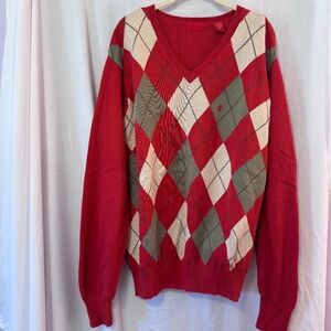 IZOD Men’s XL Cotton V-Neck Argyle Sweater Fall Thanksgiving